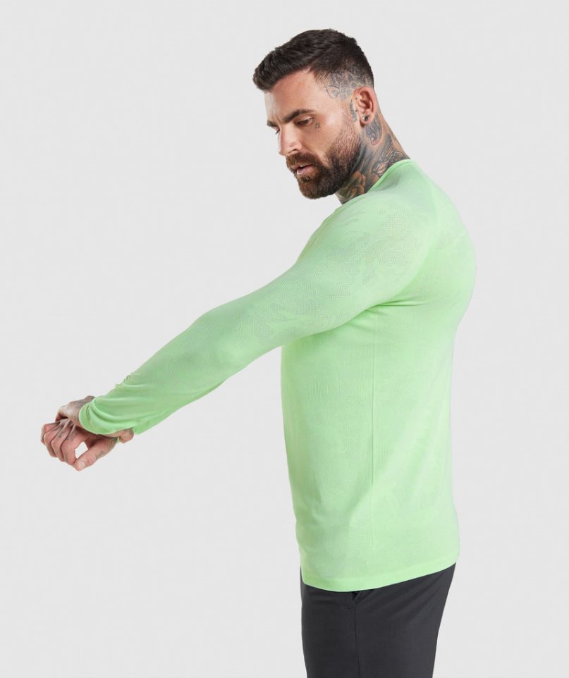 Men's Gymshark Geo Seamless Long Sleeve T-Shirts Light Green | NZ 7SUPDC